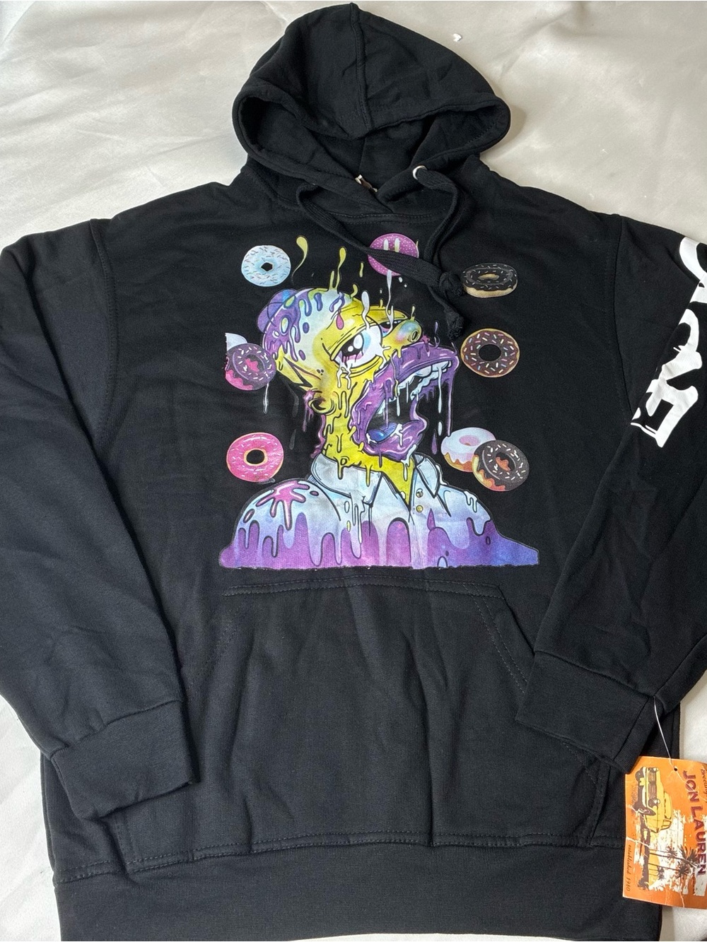 Black Graphic Hoodie with Melting Donut Design - Unbranded